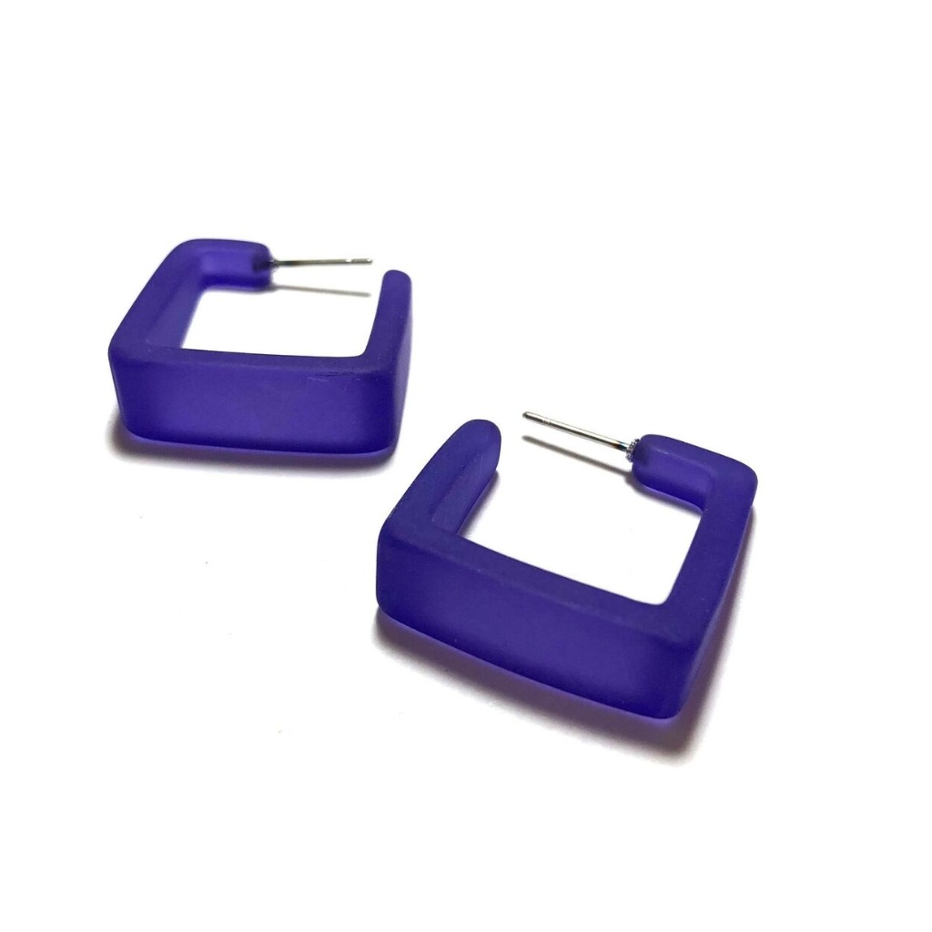 Cobalt Square Vintage Frosted Lucite Hoop Earrings